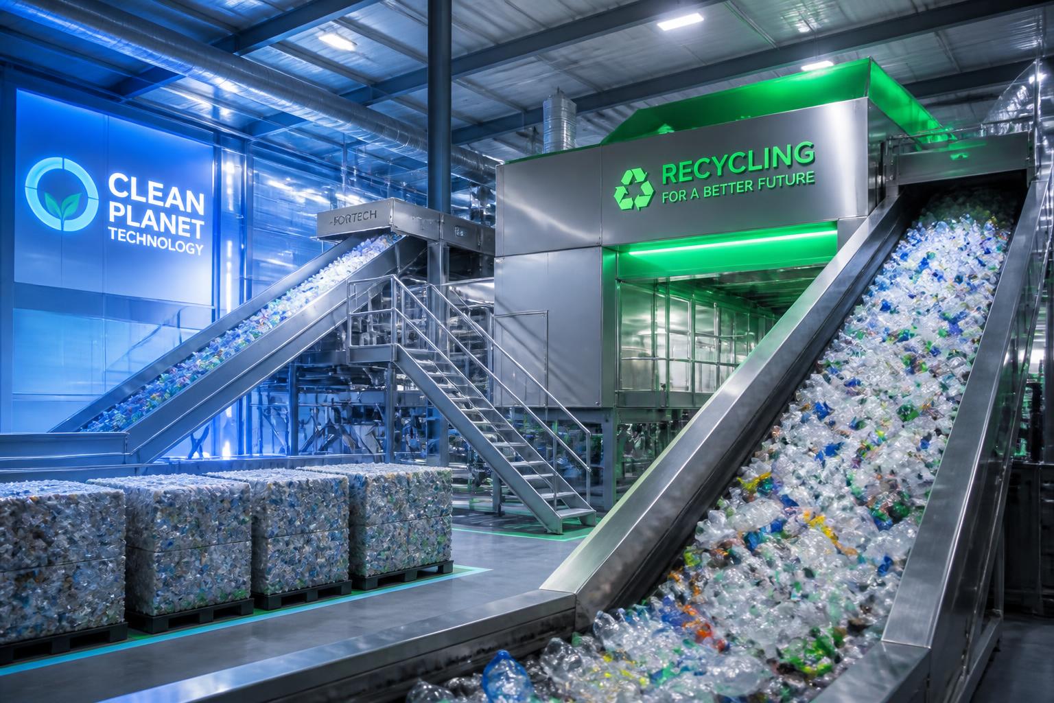 Modern plastic recycling facility with clean processing equipment